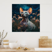 Sphynx Cat Gazing Sky – Vibrant Floral Art Poster (Küche)