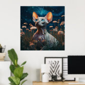 Sphynx Cat Gazing Sky – Vibrant Floral Art Poster (Heimbüro)