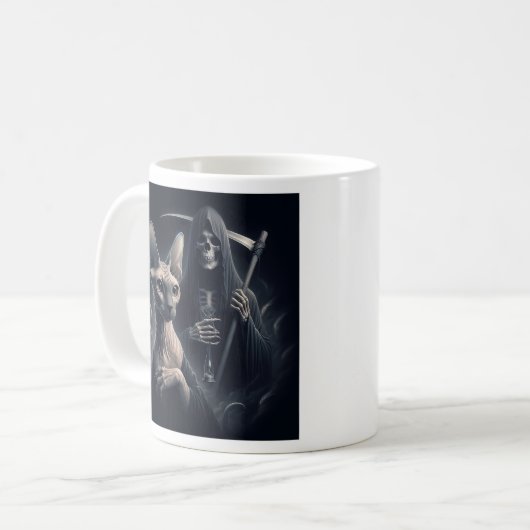 Sphynx Cat Grim Reaper Kaffeetasse (Vorderseite Links)