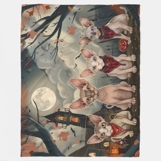 Sphynx Cat Halloween Spooky Fleecedecke (Vorderseite)