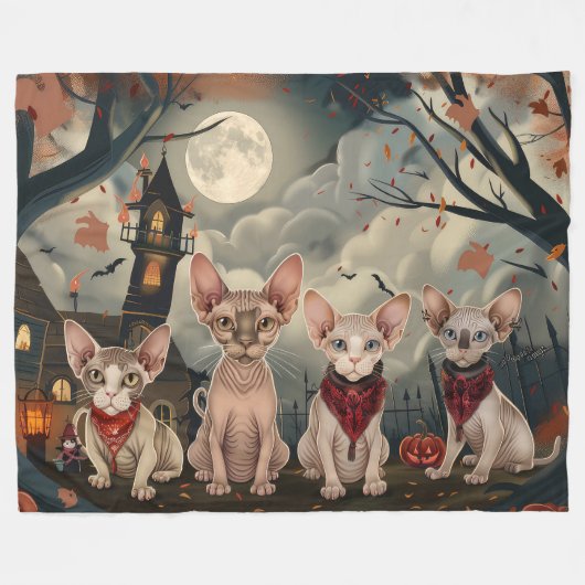 Sphynx Cat Halloween Spooky Fleecedecke (Vorderseite (Horizontal))
