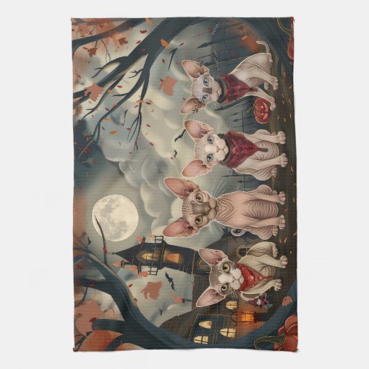 Sphynx Cat Halloween Spooky Geschirrtuch (Vertikal)