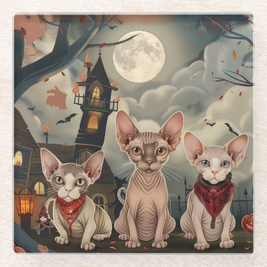 Sphynx Cat Halloween Spooky Glasuntersetzer (Vorderseite)