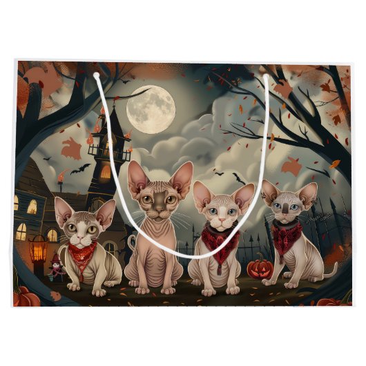 Sphynx Cat Halloween Spooky Große Geschenktüte (Rückseite)