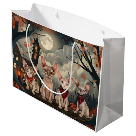 Sphynx Cat Halloween Spooky Große Geschenktüte (Rückseite Schrägansicht)