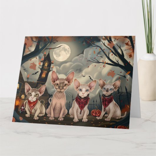 Sphynx Cat Halloween Spooky Karte (Vorderseite)