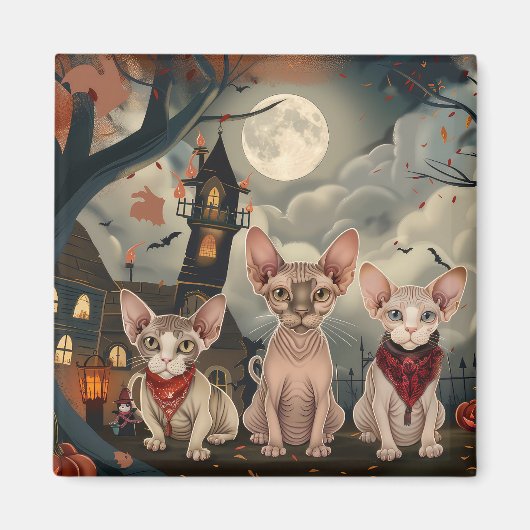 Sphynx Cat Halloween Spooky Magnet (Vorne)