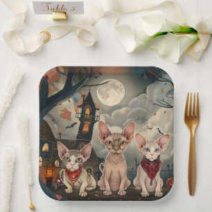 Sphynx Cat Halloween Spooky Pappteller