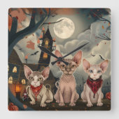Sphynx Cat Halloween Spooky Quadratische Wanduhr (Vorderseite)