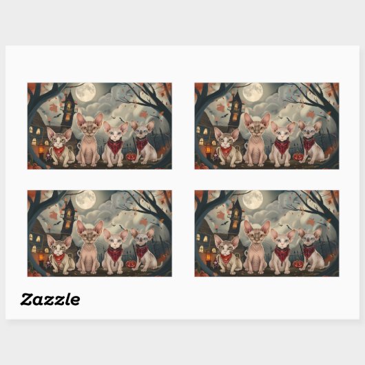 Sphynx Cat Halloween Spooky Rechteckiger Aufkleber (Blatt)