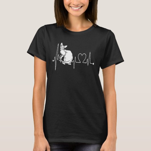 Sphynx Cat Heartbeat I Liebe meine haarlosen Katze T-Shirt (Vorderseite)