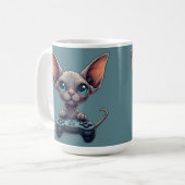 Sphynx Cat Holding Game Controller Kaffeetasse (Vorderseite Links)