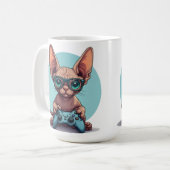 Sphynx Cat Holding Game Controller Kaffeetasse (Vorderseite Links)
