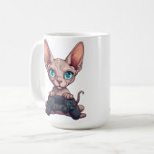 Sphynx Cat Holding Game Controller Kaffeetasse (Vorderseite Links)