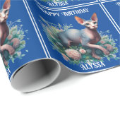 Sphynx Cat Hübsch Blue Birthday Geschenkpapier (Rolleneckpunkt)