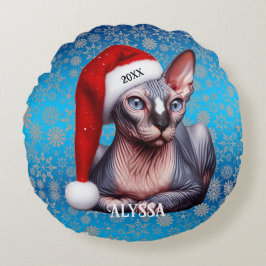 Sphynx Cat Hübsch Blue Christmas Rundes Kissen