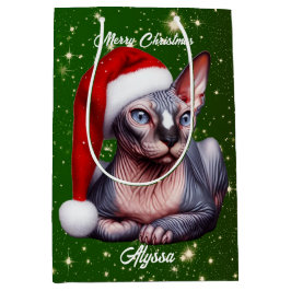 Sphynx Cat Hübsch Green Christmas Mittlere Geschenktüte