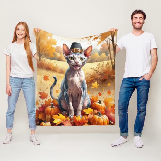 Sphynx Cat im Herbst lässt Erntedank Art Fleecedecke (Beispiel)