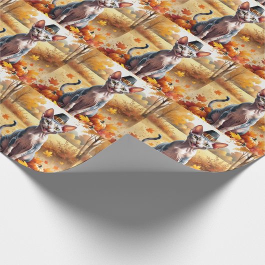 Sphynx Cat im Herbst lässt Erntedank Art Geschenkpapier (Ecke)