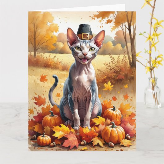 Sphynx Cat im Herbst lässt Erntedank Art Karte (Gelbe Blume)