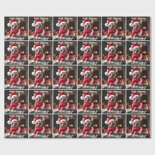 Sphynx Cat in der Weihnachtsmannmütze Weihnachten Geschenkpapier (Flach)