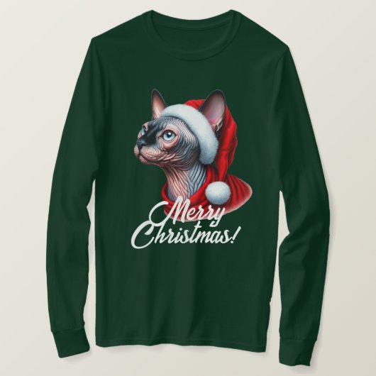 Sphynx Cat in der Weihnachtsmannmütze Weihnachten T-Shirt (Design vorne)
