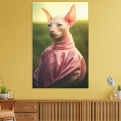 Sphynx Cat in Outfit – Vibrant Nature Scene Leinwanddruck (Insitu (Wohnzimmer))