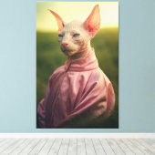 Sphynx Cat in Outfit – Vibrant Nature Scene Leinwanddruck (Insitu (Holzboden))