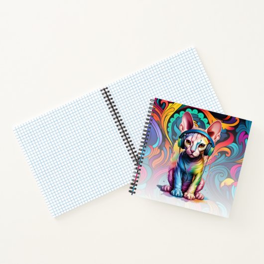 Sphynx Cat Kopfhörer Musik-Rainbow-Notebook Notizblock (Innenseite)