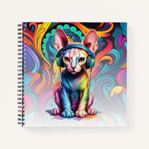 Sphynx Cat Kopfhörer Musik-Rainbow-Notebook Notizblock