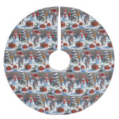 Sphynx Cat läuft im Schnee mit Weihnachtsmütze Polyester Weihnachtsbaumdecke (Vorderseite)