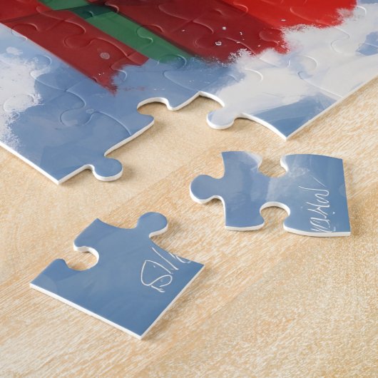 Sphynx Cat läuft im Schnee mit Weihnachtsmütze Puzzle (Seite)