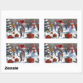 Sphynx Cat läuft im Schnee mit Weihnachtsmütze Rechteckiger Aufkleber (Blatt)