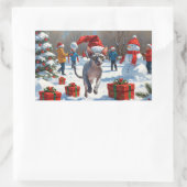 Sphynx Cat läuft im Schnee mit Weihnachtsmütze Rechteckiger Aufkleber (Tasche)