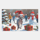 Sphynx Cat läuft im Schnee mit Weihnachtsmütze Rechteckiger Aufkleber (Vorderseite)