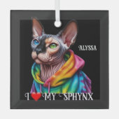 Sphynx Cat Liebe Black Ornament Aus Glas (Vorderseite)