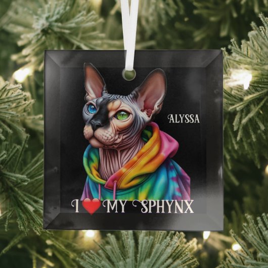 Sphynx Cat Liebe Black Ornament Aus Glas (Insitu)
