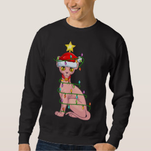 Sphynx Cat Lighting Xmas Tree Matching Sphynx Cat Sweatshirt