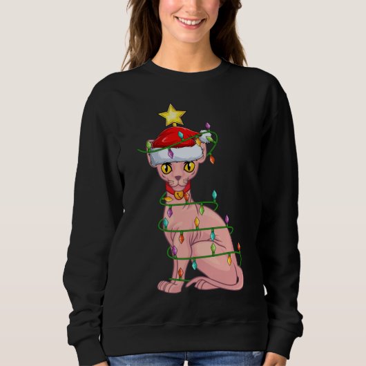 Sphynx Cat Lighting Xmas Tree Matching Sphynx Cat Sweatshirt (Vorderseite)