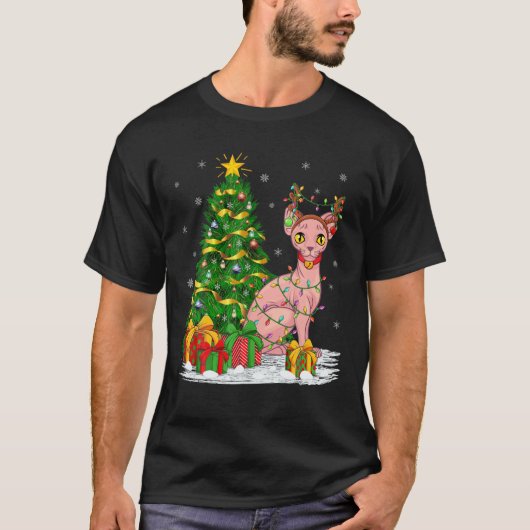 Sphynx Cat Lover Matching Xmas Lighting Sphynx Cat T-Shirt (Vorderseite)