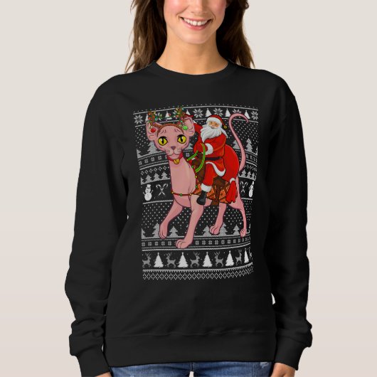 Sphynx Cat Lover Santa Riding Sphynx Cat Ugly Chri Sweatshirt (Vorderseite)