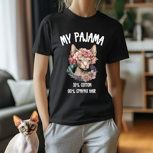 Sphynx Cat Lover's Pajama Design mit Blumenkrone T-Shirt