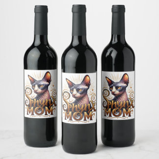 Sphynx Cat Mama Muttertag Flasche Weinetikett
