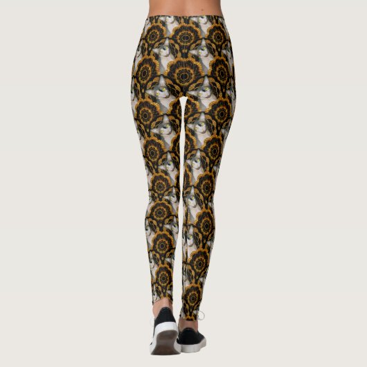 Sphynx Cat Ninja Black and Gold Mod Blume Leggings (Rückseite)
