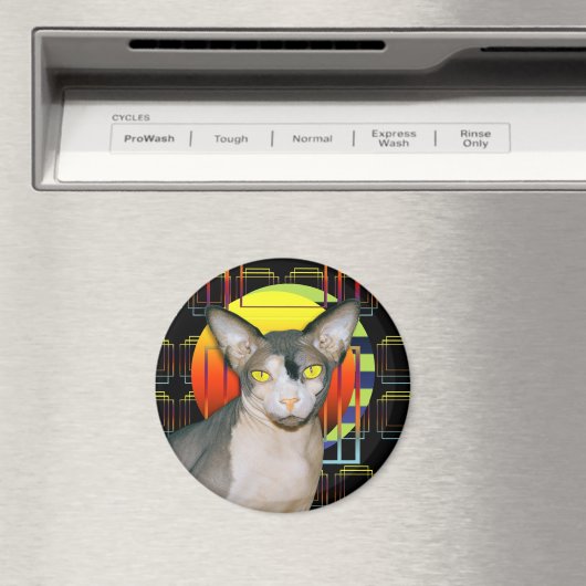 Sphynx Cat Ninja Crazy Cat Design Black Geometric Magnet (In Situ (Geschirrspüler))