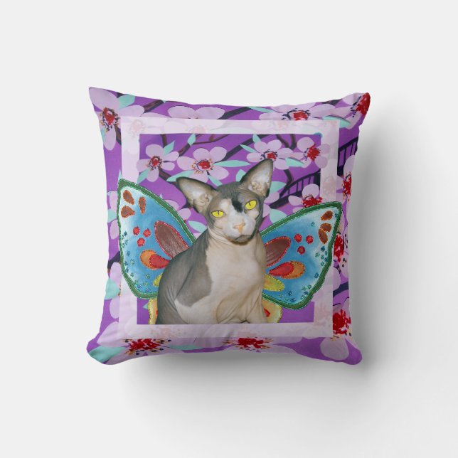 Sphynx Cat Ninja Fairy Lila Blume Kissen (Vorderseite)