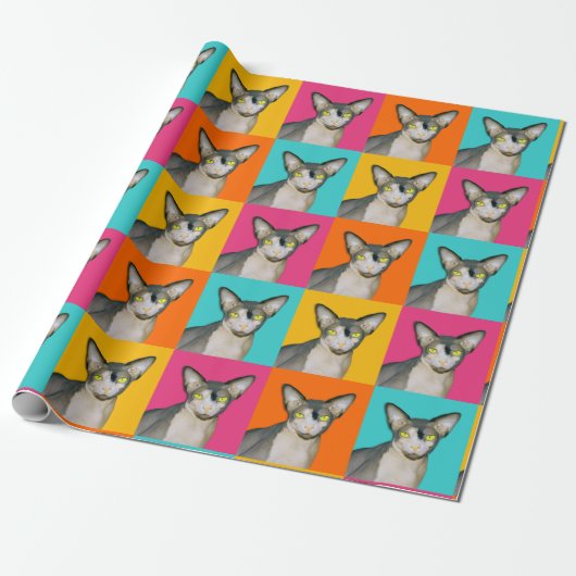 Sphynx Cat Ninja Pop Art Squares Geschenk Geschenkpapier (Ungerollt)