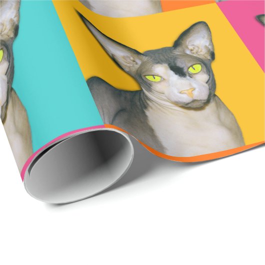 Sphynx Cat Ninja Pop Art Squares Geschenk Geschenkpapier (Rolleneckpunkt)