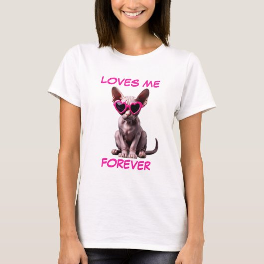 Sphynx Cat Pink Herz Herz-Shaped Sonnenbrille T-Shirt (Vorderseite)