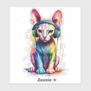 Sphynx Cat Rainbow Kopfhörer Custom Cut Sticker